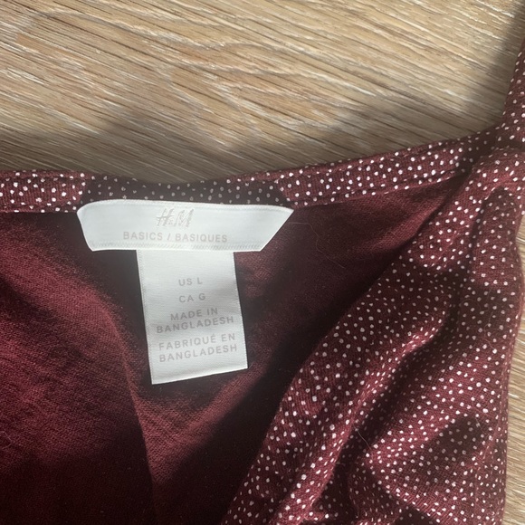 H&M Burgundy Dotted Faux Wrap Dress size Large - Picture 3 of 4